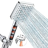 Filtered Shower Head - 6 Modes High Pressure Handheld Shower Head with Filter Mineral Beads, Detachable Handheld Showerhead Set with Stainless Steel Hose and Shower Arm Bracket