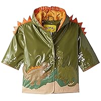 Green Dinosaur PU All-Weather Raincoat for Boys With Fun Dino Spikes and Volcano
