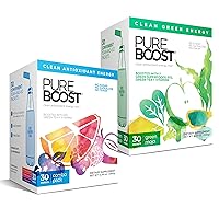 Pureboost Clean Energy and Superfoods Bundle. 60 Stick Packs Boosted with B12, Vitamin C and More. Fruity Combo Pack + Green Mojo Includes 7 Organic Supergreens.