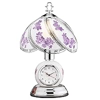 Collections Etc Rose Glass Panel Touch Lamp with Analog Clock - Silver-Toned Base - 3 Levels of Brightness - Glass, Metal - 9