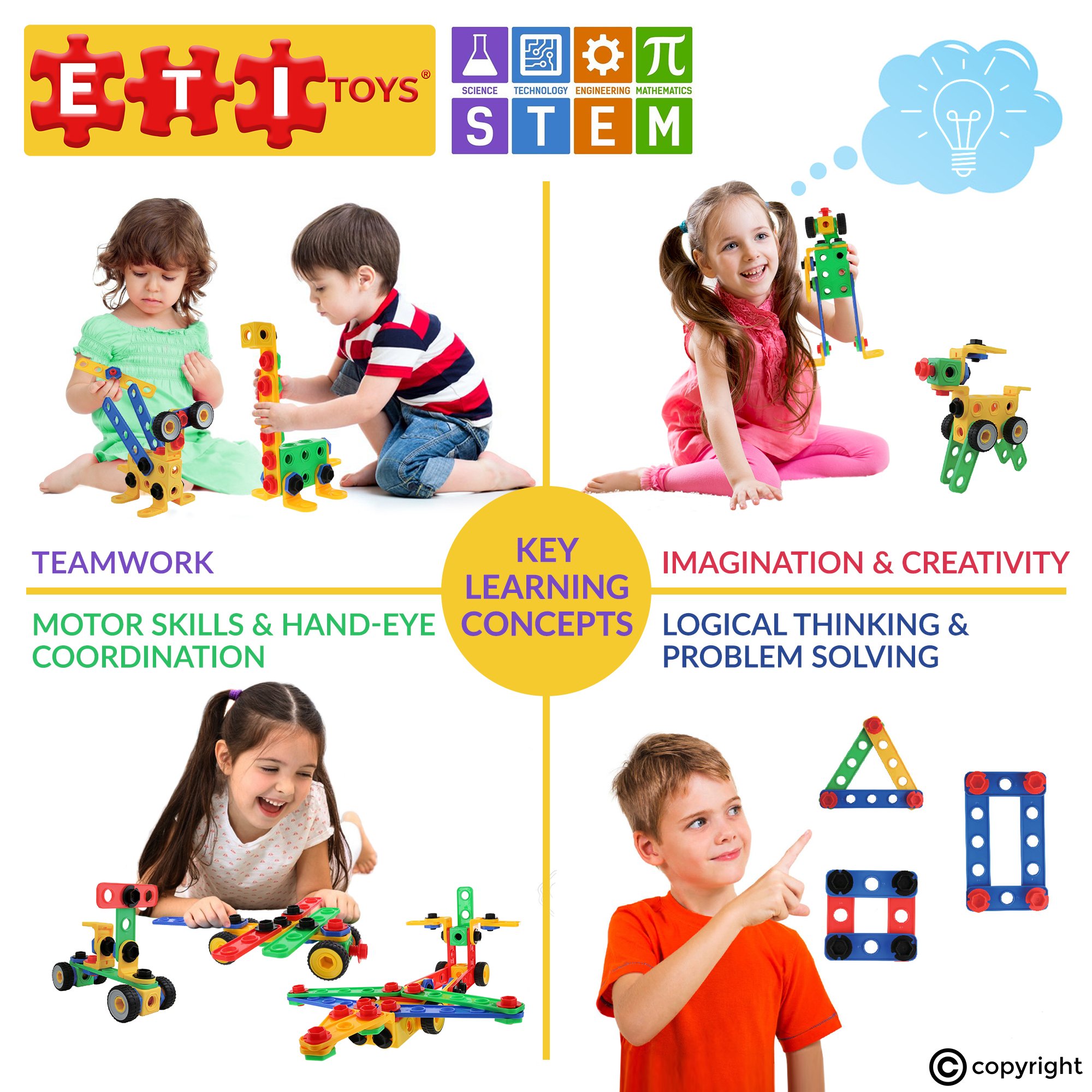 ETI Toys | STEM Learning | Original Educational Construction Engineering Building Blocks Set for 3, 4 and 5+ Year Old Boys & Girls | Creative Fun Kit | Best Toy Gift for Kids Ages 3yr – 6yr (101 PCS)