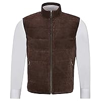 Men's Quilted Leather Waistcoat Brown Real Suede Leather Fashion Gilet Vest 1799