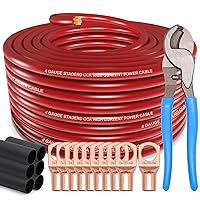 4 AWG Gauge Wire 50ft CCA - Automotive Wire Power/Ground, Battery Cable with Lugs Terminal Connectors and Heat Shrink Tub 4ga 50 Feet