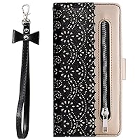 Wallet Case for iPhone 13 Pro/13 Pro Max, Premium PU Leather Zipper Flip Folio Wallet with Wrist Strap Magnetic Closure Built-in Kickstand Protective Case,Black,13 Mini 5.4