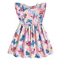 Toddler Girls Dress Ruffle Sleeveless Sundress Kids Button Down Outfit with Pocket for 3-7 Years