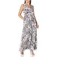 S.L. Fashions Women's Sleeveless Floral Cowl Neck Maxi Dress with Beaded Belt
