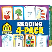 School Zone - Reading 4-Pack Flash Cards - Ages 4+, Kindergarten, 1st Grade, Sight Words, Phonics Made Easy, Word Families, Picture Words, High-Frequency Words, Beginning Reading, Rhyming, and More