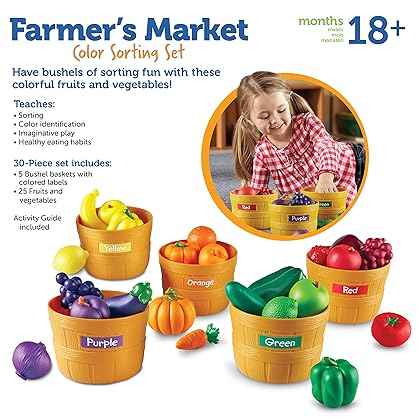 Learning Resources Farmer’s Market Color Sorting Set - 30 Pieces Age 18+ Months Toddler Learning Toys, Sorting Toys for Kids, Daycare Toys,Back to School