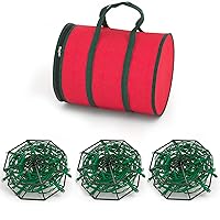 Christmas Light Storage Zipper Carrying Bag - with 3 Metal Reels to Store Holiday Christmas Lights Bulbs, 600D Oxford Fabric, for House Holiday Tree Lights & Decoration Organizer (Black)