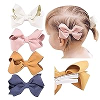 Set of 4 Faux Suede 3D Bow Clips for Toddlers, Girls (3D Set of 4)