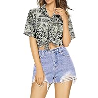 LA LEELA Hawaiian Shirts Womens Beach Short Sleeve Blouse Shirt Button Down Vacation Dress Summer Blouses for Women