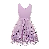 Solid Top Beautiful Flower Embroidery Flower Girl Dress for Girls