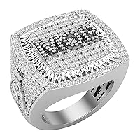 Baguette & Round White Diamond MOB Dollar Bag Sign Exquisite Gun Signet Ring (4.40 ctw, Color I-J, Clarity I2-I3) Sterling Silver Size 7