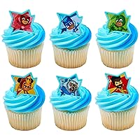 DecoPac PJ Masks Calling All Heroes! Rings, Cupcake Decorations Featuring Catboy, Owlette, Gekko and friends! Food Safe Cake Toppers – 72 Pack