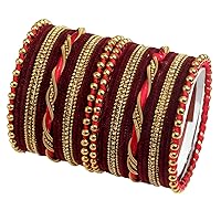 SANARA Ethnic Handmade Silk Thread Faux Stone Studded Velvet Bangle Set Bracelet Chudha Indian Jewellery