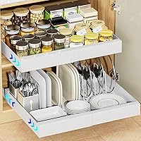 OVICAR Expandable Cabinet Organizer Drawer - Pull Out Cabinet Drawers Adhesive Slide Out Storage Shelf with 4pcs Divider Racks for Kitchen Pantry Bathroom Home, 12.2