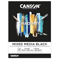 Canson Graduate Black Mixed Media Pad, Foldover, 9x12 inches, 12 Sheets - Artist Paper for Collage, Watercolor, Ink, Pencil, Marker