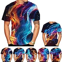 Men's Planet Top 3D Printed T-Shirt Shirt Casual Short-Sleeved T-Shirt Colorful Fire Pattern