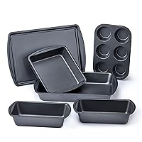 6 Piece Non-Stick Bakeware Sets, Easy for Release and Clean up, Carbon Steel, Gray