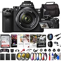 Sony a7 II Mirrorless Camera with 28-70mm Lens (ILCE7M2K/B) + Filter Kit + Wide Angle Lens + Telephoto Lens + Color Filter Kit + Lens Hood + Bag + 64GB Card + NPF-W50 Battery + More (Renewed)