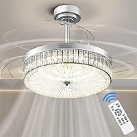 Fandelier Ceiling Fan with Light and Remote, Modern Retractable Ceiling Fan with Light, 6 Speed Crystal Chandelier Fandelier Ceiling Fan with Reversible Motor for Bedroom Living Room