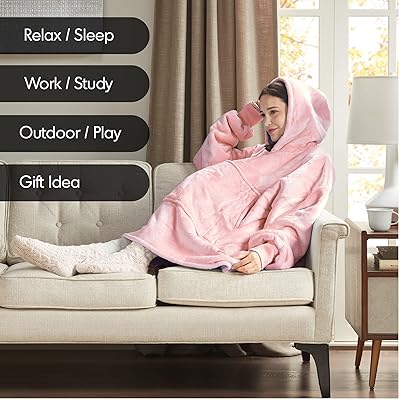Degrees of Comfort Wearable Blanket Hoodie For Women Adults, Cozy Oversized  And Warm Sherpa Lined Sweatshirt Blankets, Black, 38x32 Inch