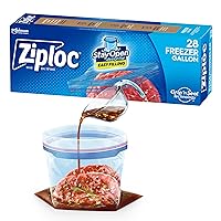 Ziploc Gallon Food Storage Freezer Bags, Stay Open Design with Stand-Up Bottom, Easy to Fill, 28 Count