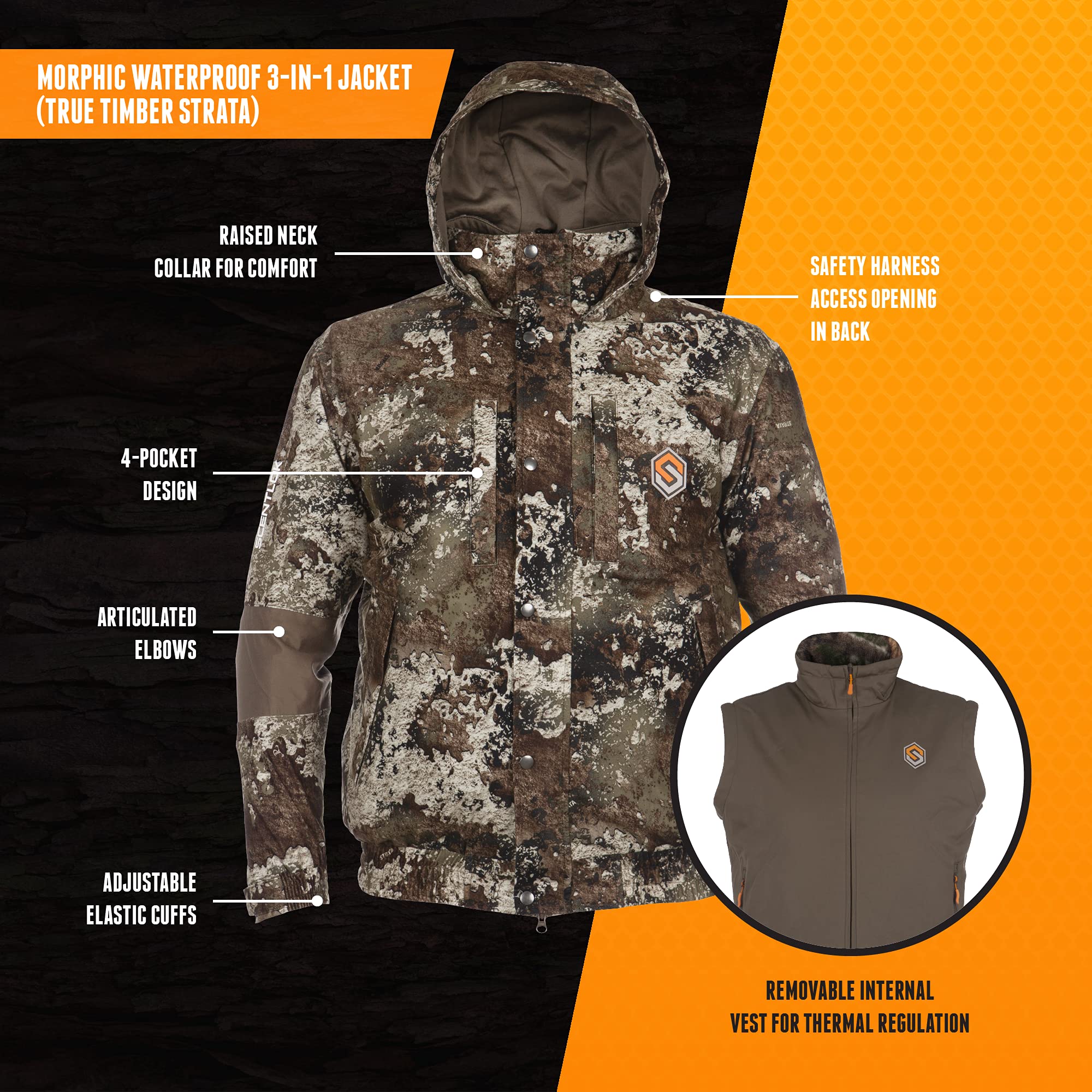 Scentlok Morphic 3-in-1 Waterproof Jacket - Hunting Clothes for Men