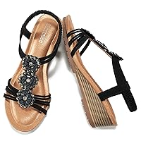 HARENCE Wedge Sandals for Women Shoes: Comfortable Elastic Ankle Strap Low Heel Dress Shoes Open Toe Gladiator Summer Beach Platform Sandals