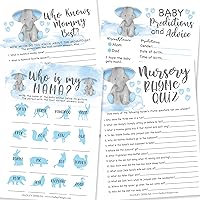 25 Elephant Animal Matching, 25 Nursery Rhyme Game, 25 Who Knows Mommy Best, 25 Baby Prediction And Advice Cards - 4 Double Sided Cards, Baby Shower Party Supplies