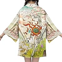 LAI MENG FIVE CATS Women's Loose Floral Print Kimono Cover up Cardigan Casual Blouse Tops