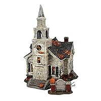 Department 56 Elvira Mistress of The Dark Village Fallen Church of Fallwell Lit Building and Figurine Set, 10.67 Inch, Multicolor