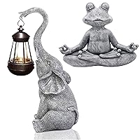 Goodeco Solar Elephant & Zen Yoga Frog Statue for Garden Decor with Gift Appeal