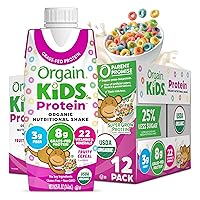 Organic Kids Nutritional Protein Shake, Fruity Cereal, Healthy Kids Snacks 8g Dairy Protein, 3g Fiber, 22 Vitamins & Minerals, No Soy ingredients, Gluten Free, Non-GMO, 8.25 Fl Oz (Pack of 12)