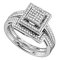 Dazzlingrock Collection 0.35 Carat (Ctw) Diamond Square Cluster Bridal Wedding Ring Set 1/3 Ctw, Sterling Silver