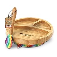 NutriChef Baby and Toddler plate - silicon suction, 3 compartment, Non-toxic All-natural Bamboo Baby Food plate (Rainbow), Small