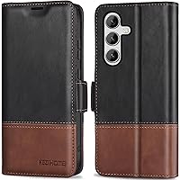 KEZiHOME Galaxy S24+ Plus 5G Case, Samsung S24 Plus Wallet Case, Genuine Leather Flip Cover Stand RFID Blocking Card Holder Magnetic Compatible with Galaxy S24 Plus 5G (2024) (Black/Brown)