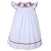 Carouselwear Girls US Flag Dress White Independence Day Embroidered Bishop