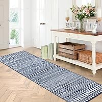 Boho Kitchen Runner Rug 2x7 Long Hallway Runner Rug Washable Non-Slip Floor Carpet Geometric Runner for Living Room Bedroom Nursery, Blue