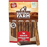 Peanut Butter Stuffed Collagen Chews for Dogs (4-5 Inch, 10 Pack), Rawhide-Free Collagen Sticks, Odor-Free Natural Dog Chews, Long Lasting Treats for Small, Medium Dogs