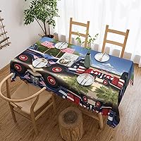 4th of July Patriotic Trucks Print Tablecloth,Long Tablecloths Rectangular 54 X 72 Inch,Kitchen Dining Tabletop Cover Table Cloths for Home,Wedding