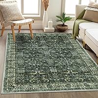 Anidaroel Area Rug 4x6 Washable Living Room Rugs, Soft Boho Rug for Bedroom, Non Slip Stain Resistant Indoor Throw Carpet, Distressed Entryway Kitchen Rugs for Apartment Dining Room, Dark Green