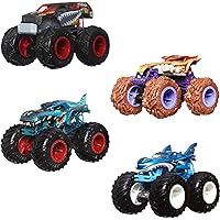 Hot Wheels Monster Trucks, 1:64 Scale Monster Trucks Toy Trucks, Set of 4, Giant Wheels, Favorite Characters and Cool Designs (Amazon Exclusive)