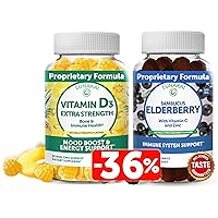 Lunakai Vitamin D3 and Elderberry Gummies Bundle - Immunity, Bone and Mood Support Supplement for Adults & Kids - Non-GMO, No Corn Syrup, All Natural Gummy