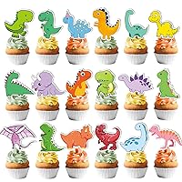 50 Pcs Dinosaur Cupcake Topper Dino Cake Decoration Dinosaur Themed Party Stickers (2 in 1) Kids Boy Girl Birthday Baby Shower Party Supplies