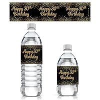 Black and Gold 30th Birthday Party Water Bottle Labels - 24 Stickers