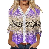 YZHM Womens Fashion Shirts 3/15 Sleeve Tops Marble Print Tshirts V Neck Lace Trim Tunic Tops Dressy Casual Blouses Trendy Tees, Ruffle Sleeve Tops for Women, Ruffle Sleeve Shirts for Women