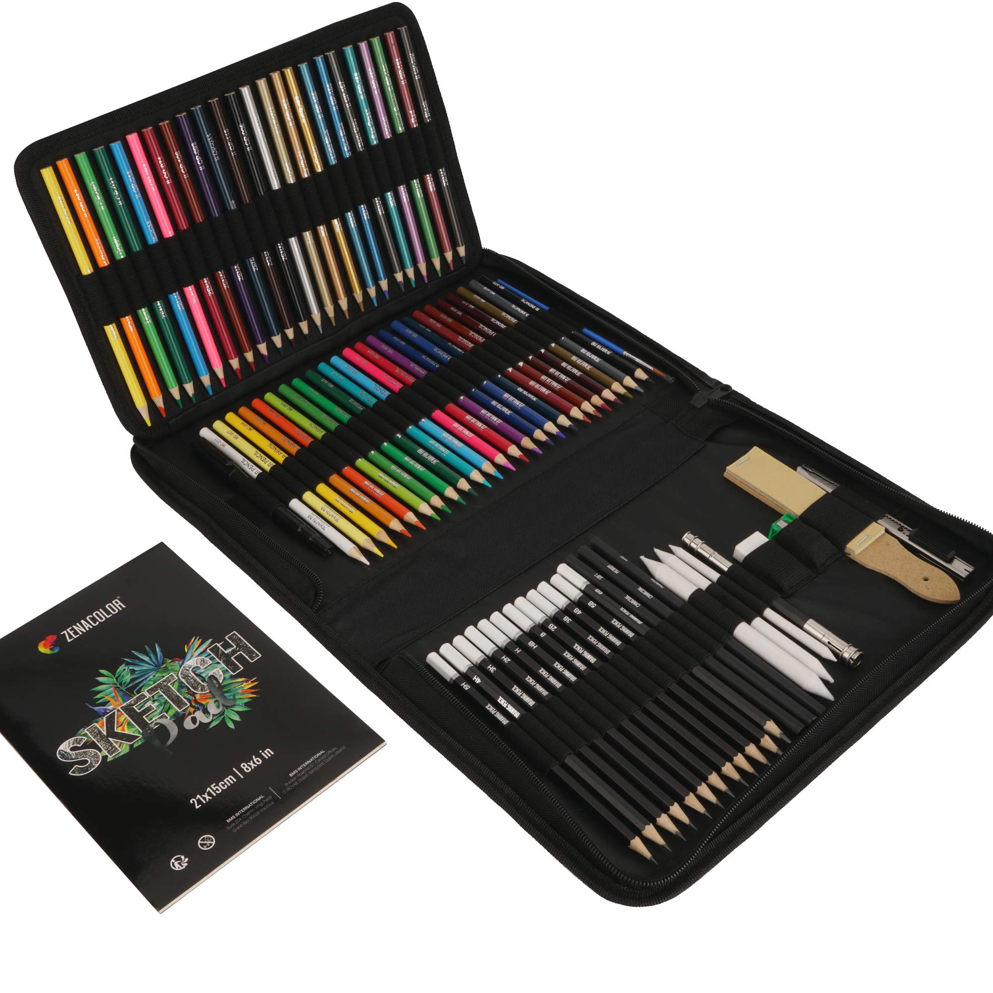  Zenacolor 74 Pack Drawing Set, Pro Art kit include Sketchbook,  Colored, Graphite, Watercolor, Metallic & Charcoal Pencils for Drawing +  Accessories, Art Sketch Supplies for Artists, Adults, kids : Arts