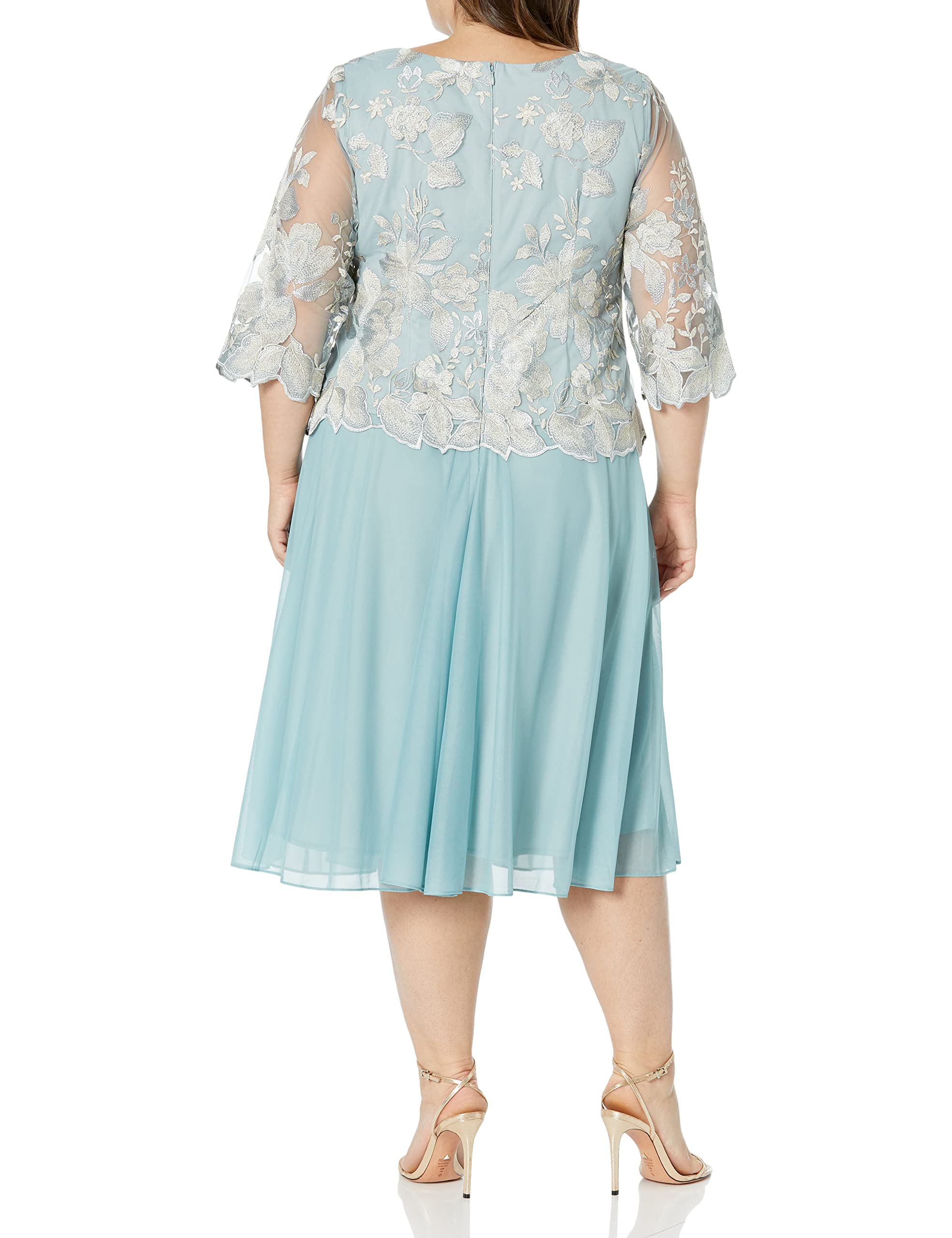 Alex Evenings Women's Plus Size Tea Length Lace Mock Dress