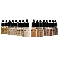 Set of 16 Shades of Glam Air Matte Airbrush Makeup Foundation Water Based Long Lasting 0.25oz Bottles (Great for Normal to Oily Skin)